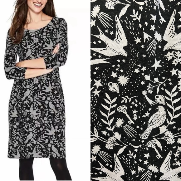 Boden Dresses & Skirts - Boden Winifred Black Mystic Woodland Jacquard Dress Black & White Bird‎ Heart